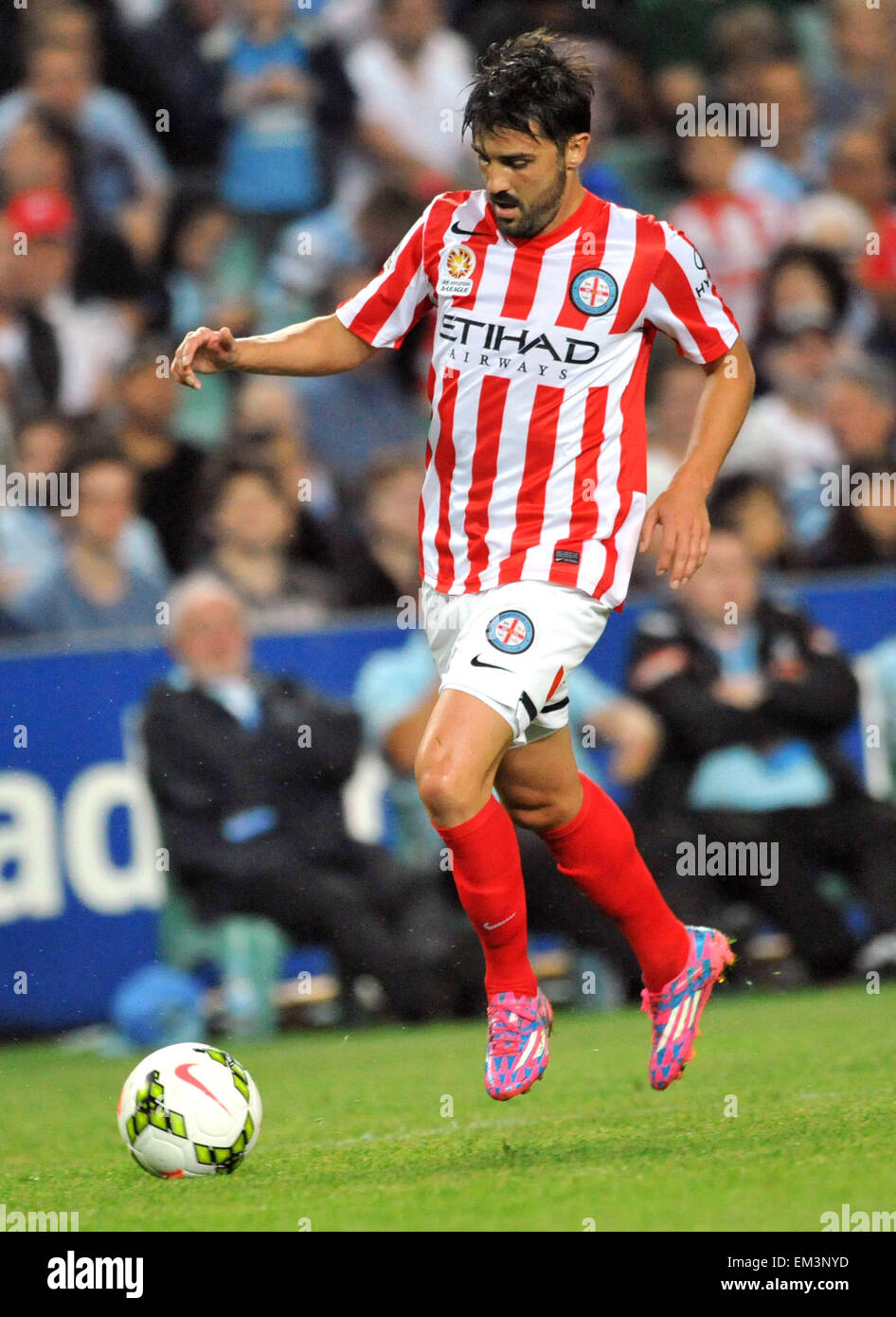 David Villa plays his first of ten guest games for Melbourne City FC in the A-league scoring a goal to help his side snatch a draw against Sydney FC  Featuring: David Villa Where: Sydney, Australia When: 11 Oct 2014 Stock Photo