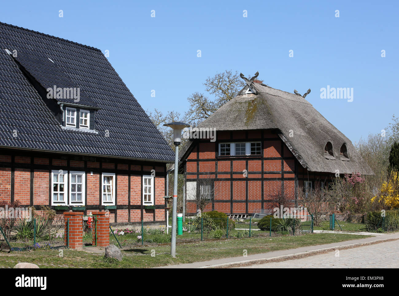 Neubrandenburg, Germany. 15th Apr, 2015. Houses in Alt Rehse near