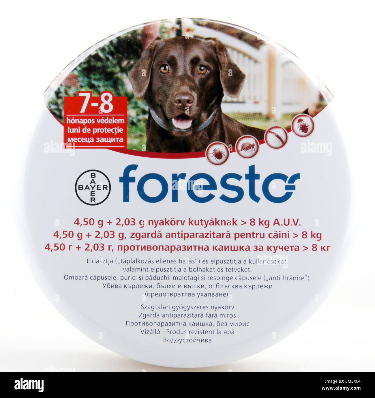 AYTOS, BULGARIA - APRIL 16, 2015: Foresto Bayer - anti-parasites strap 38  cm. Bayer AG is a German multinational chemical and ph Stock Photo - Alamy