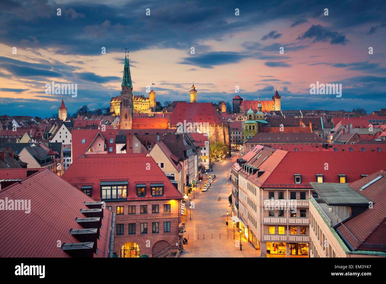 Nuremberg. Image of historic downtown of Nuremberg, Germany at sunset. Stock Photo
