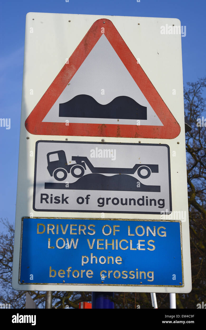 warning sign for lorry drivers of risk of grounding while crossing railway level crossing yorkshire united kinmgdom Stock Photo
