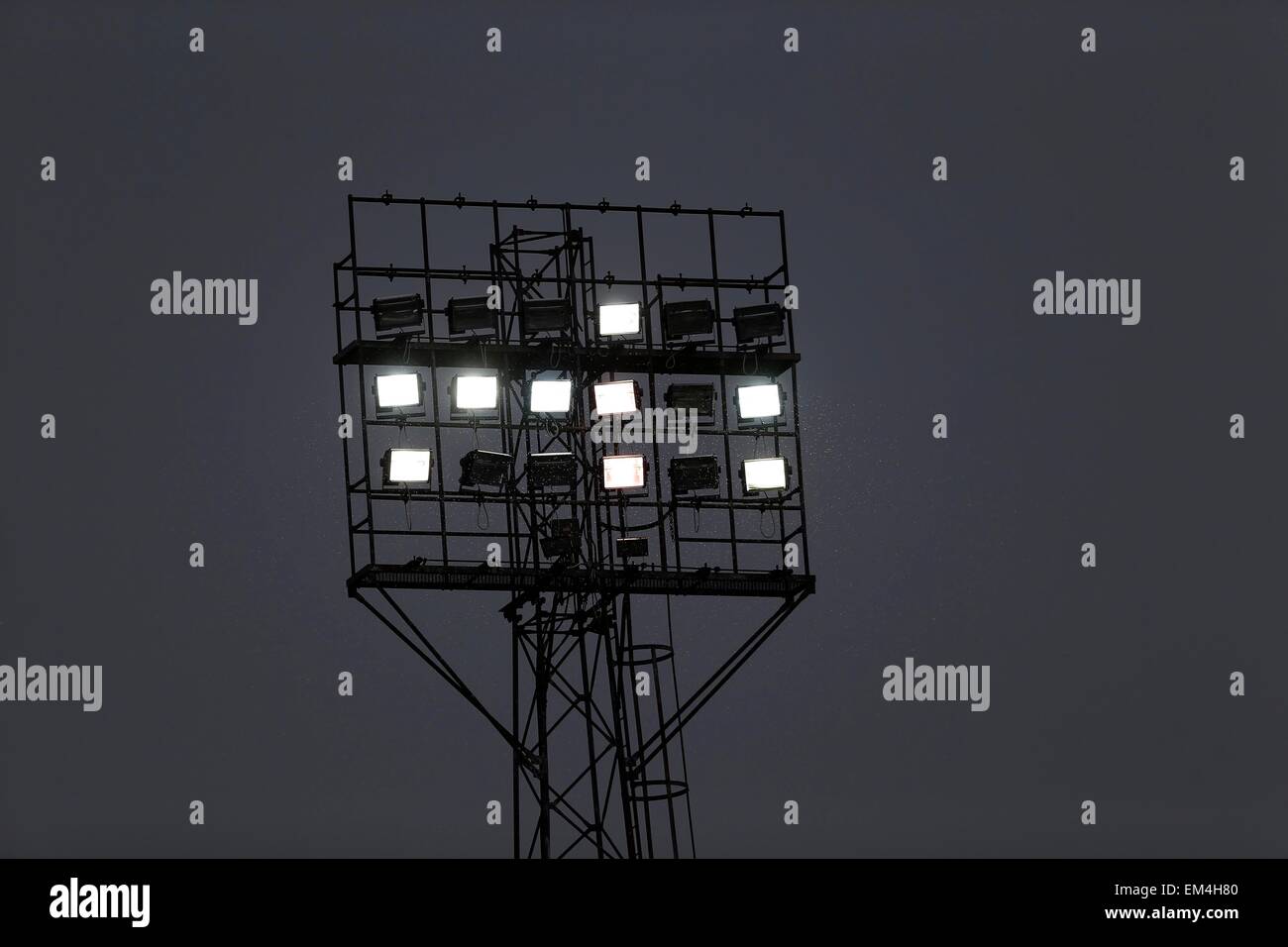 An old fashioned  floodlight at a football ground. Stock Photo