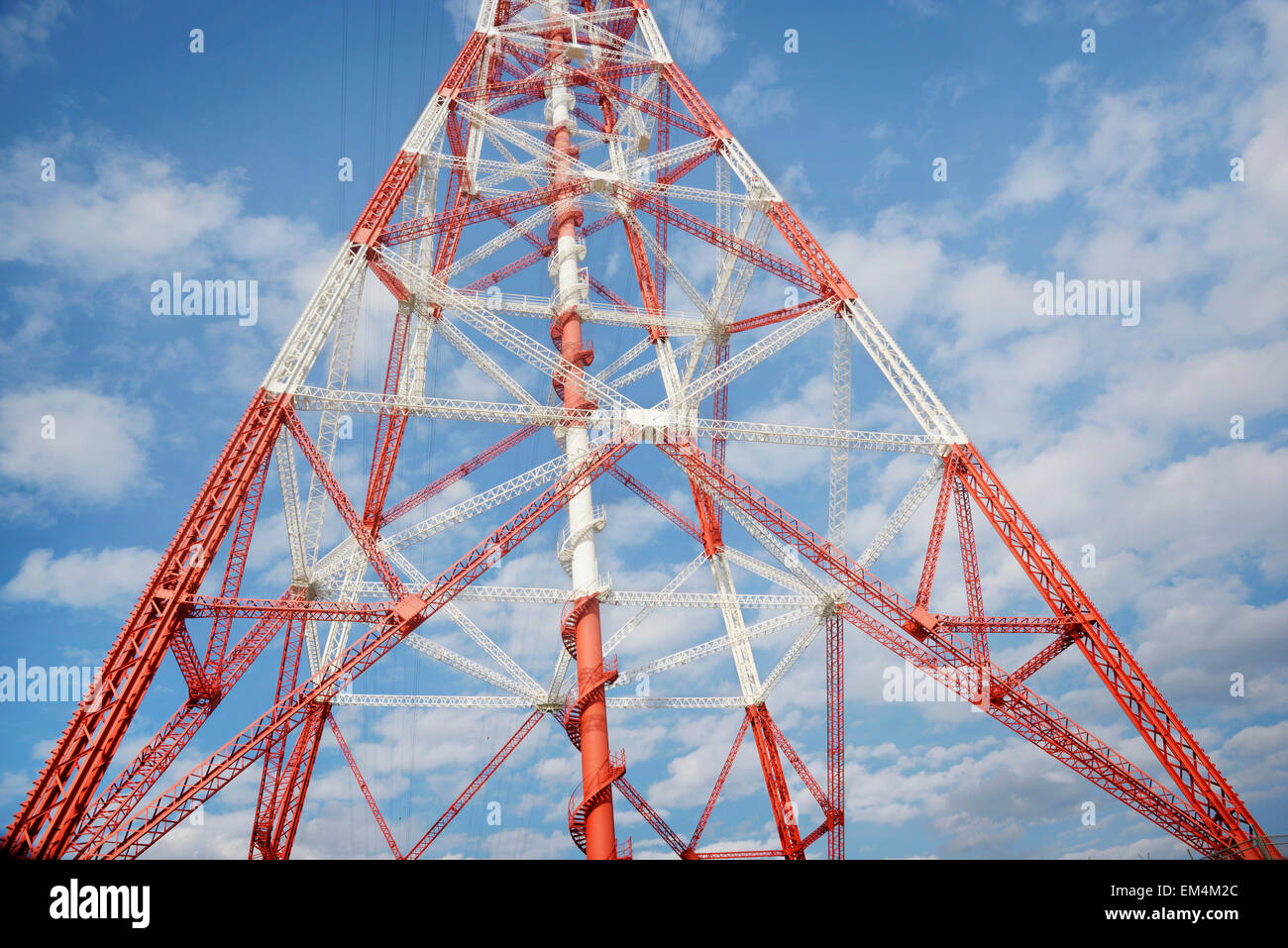 Worms eye view of electrical tower. Stock Photo