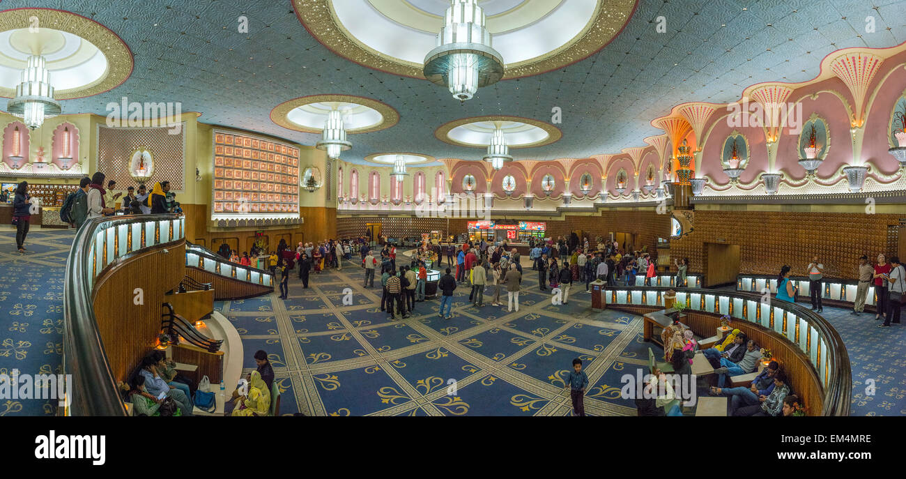The opulent vestibule of the Raj Mandir Cinema in Jaipur, Rajasthan, India Stock Photo