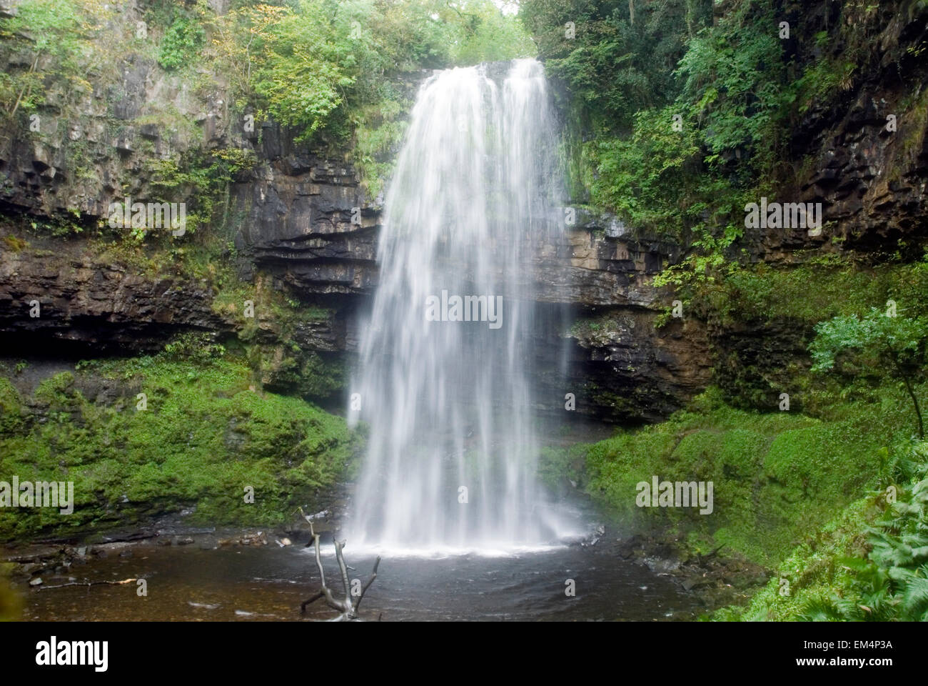 Waterfall Henrhyd Falls in Soutwales England Europe with longtime exposure Stock Photo