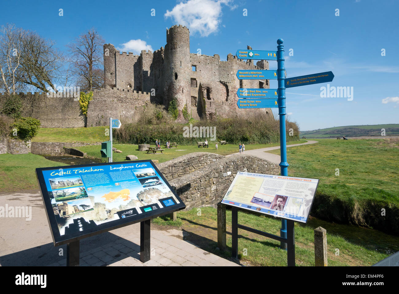 Tourist Information Laugharne Castle Carmarthenshire  Wales Stock Photo