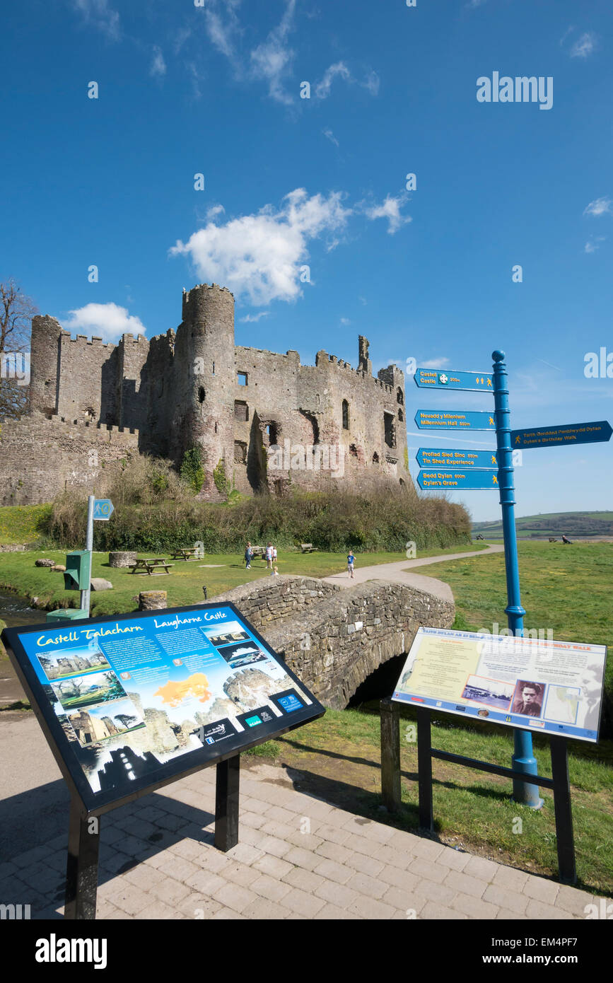 Tourist Information Laugharne Castle Carmarthenshire  Wales Stock Photo