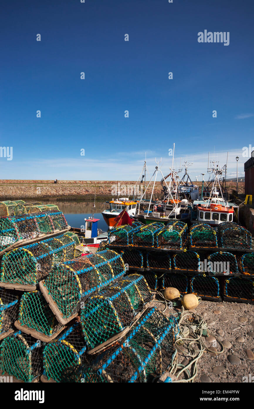 Lobster Cages Piled Along The Water's Edge; Dunbar Scottish Borders Scotland Stock Photo Alamy