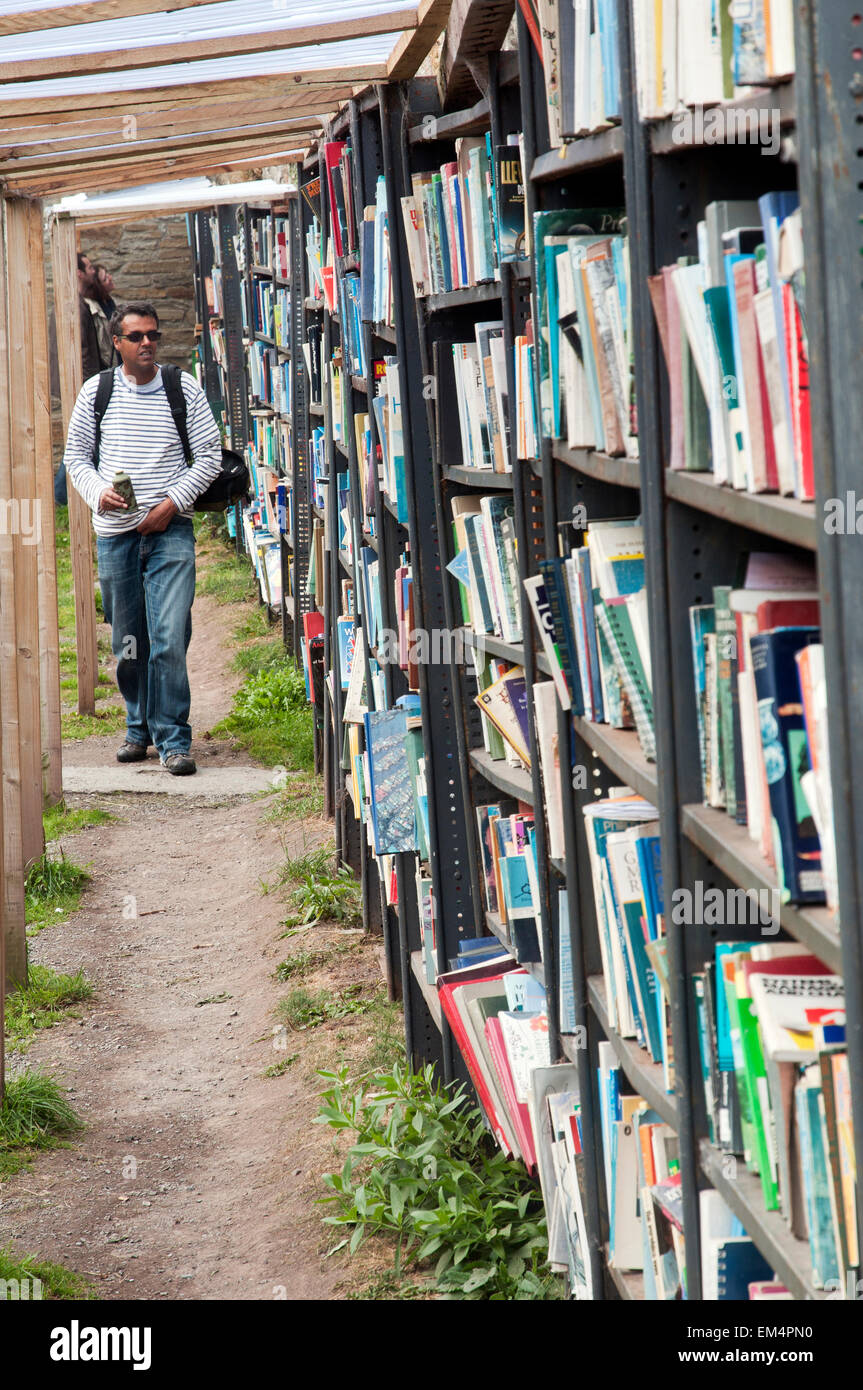 Second hand books in the gardens of the Castle of HayonWye, Wales, UK