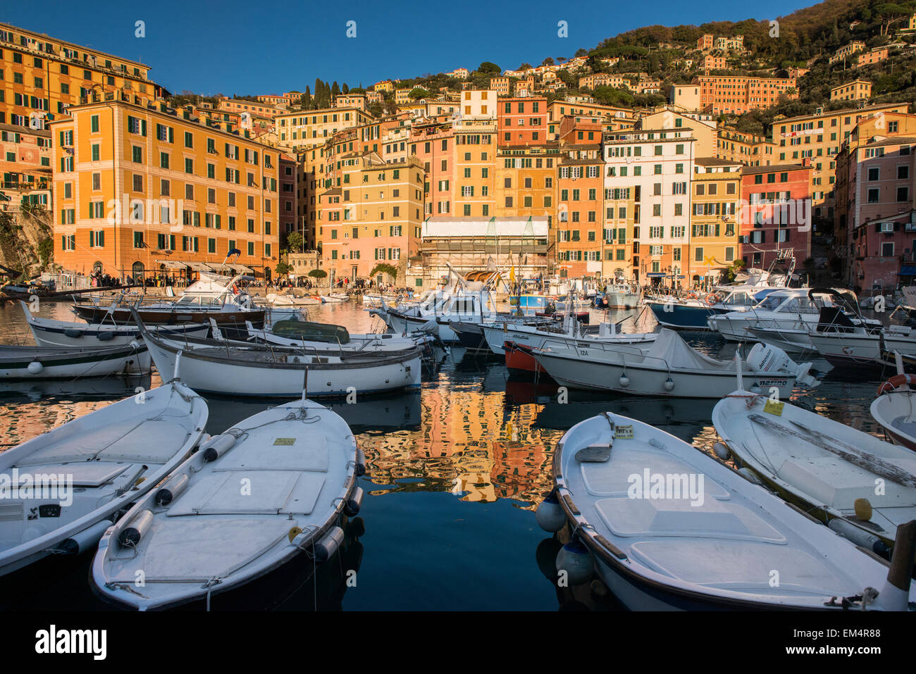 The cityscape of Camogli, beautiful italian village situated on the Riviera di Levante, in Liguria. Stock Photo