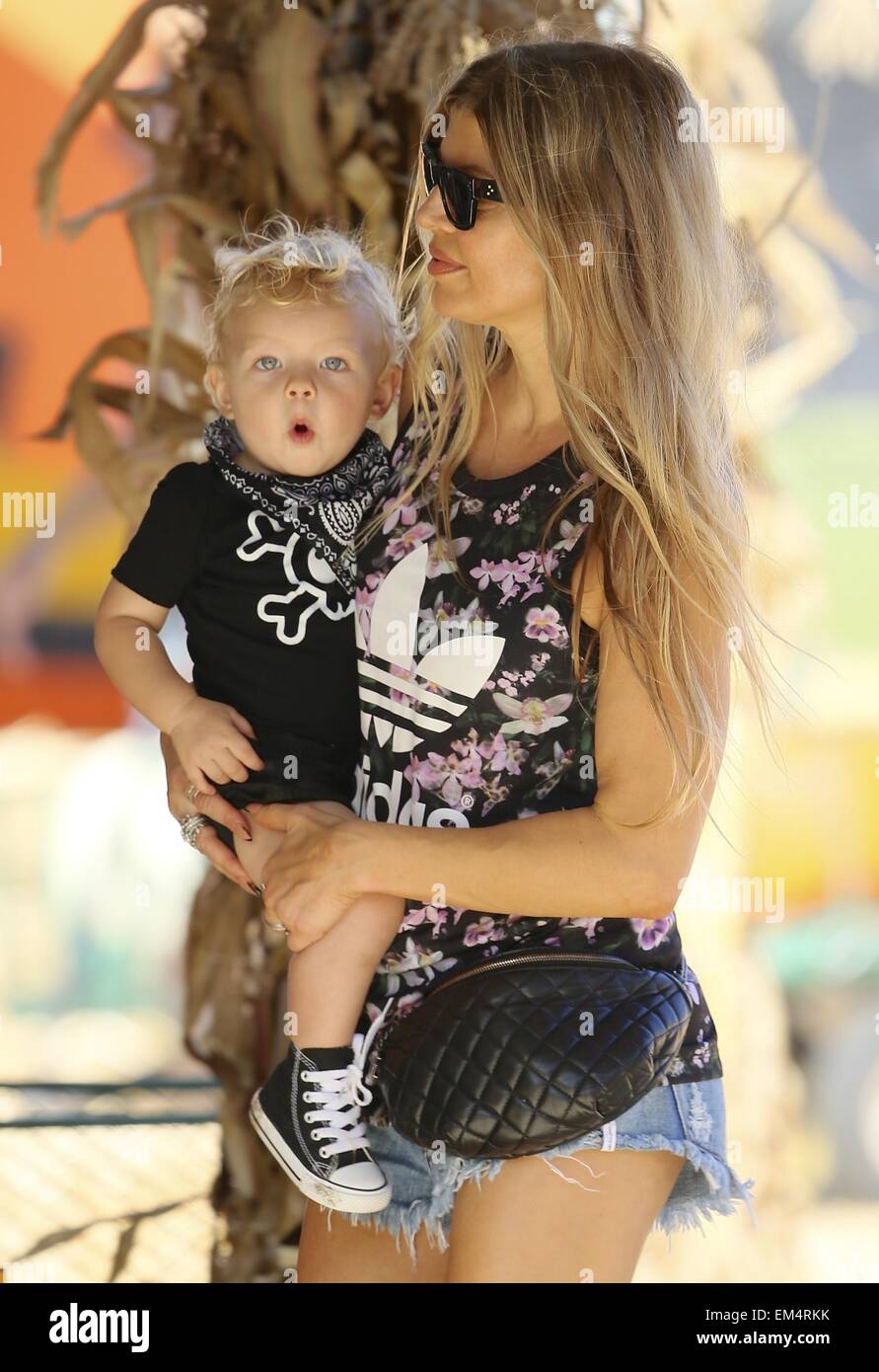 Fergie and Josh Duhamel visit Mr. Bones Pumpkin Patch with their son