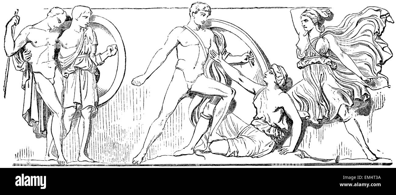 Heracles fighting with the amazons Stock Photo