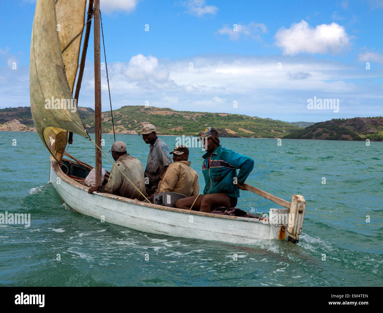 RODRIGUES ISLAND, MAURITIUS fisherman in sailing boat Stock Photo Alamy