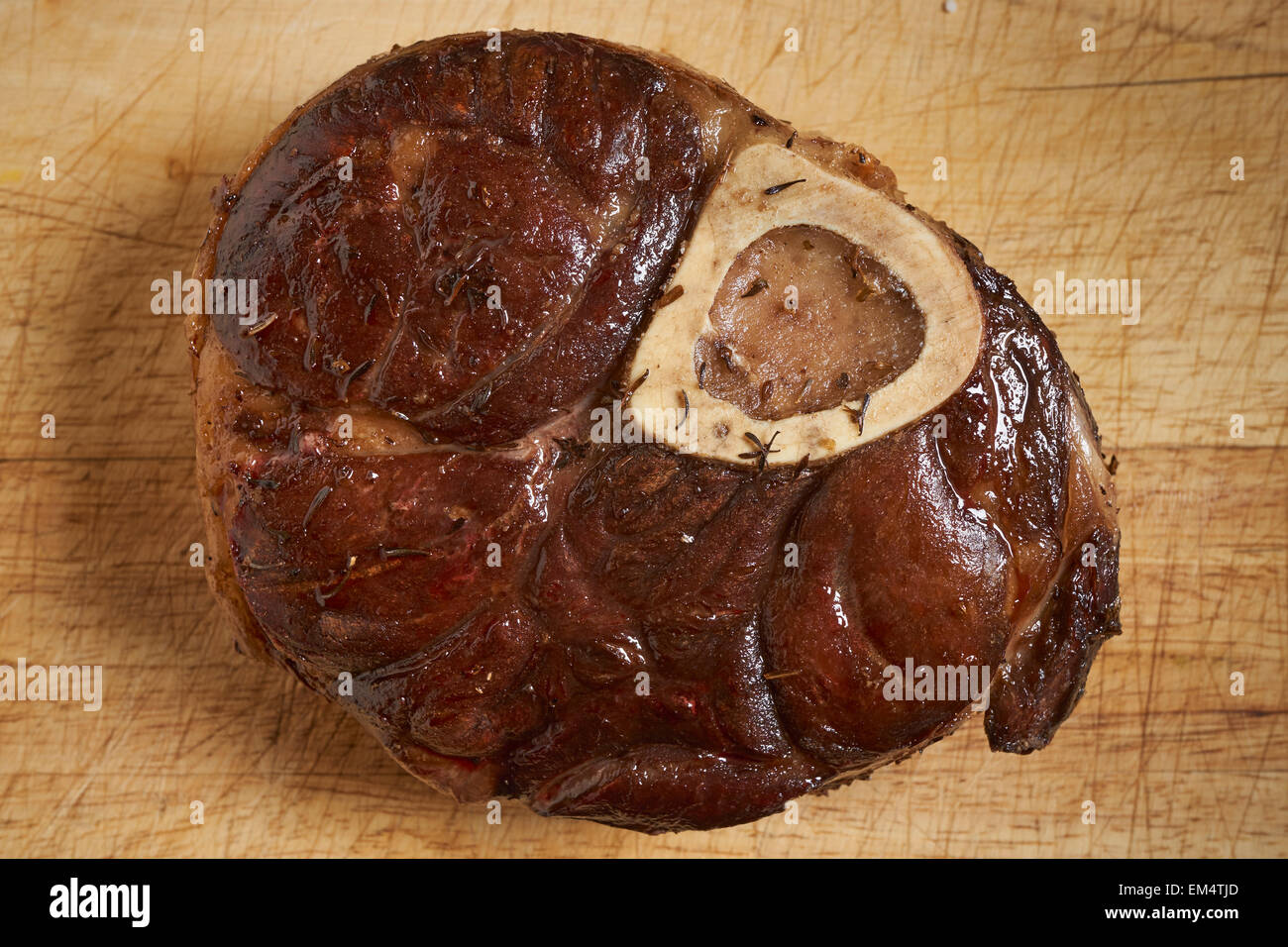 Browned beef shin, ready for stewing Stock Photo