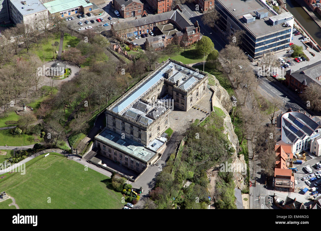 aerial view of Nottingham Castle, UK Stock Photo