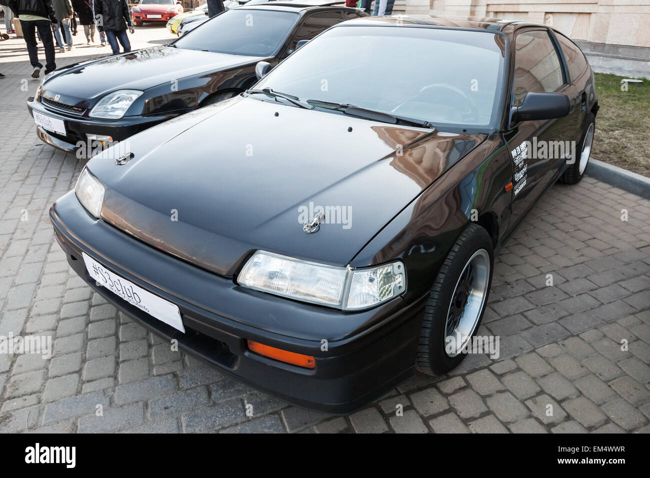 Saint-Petersburg, Russia - April 11, 2015: Black sporty classical Honda Civic CRX stands parked on the city street Stock Photo