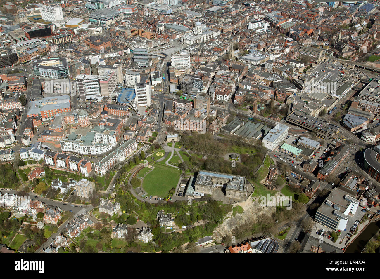 aerial view of Nottingham Castle and City Centre, UK Stock Photo
