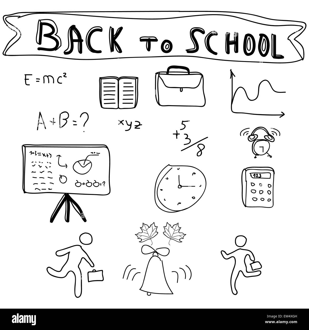 Back to School Supplies Sketchy Doodles Stock Photo