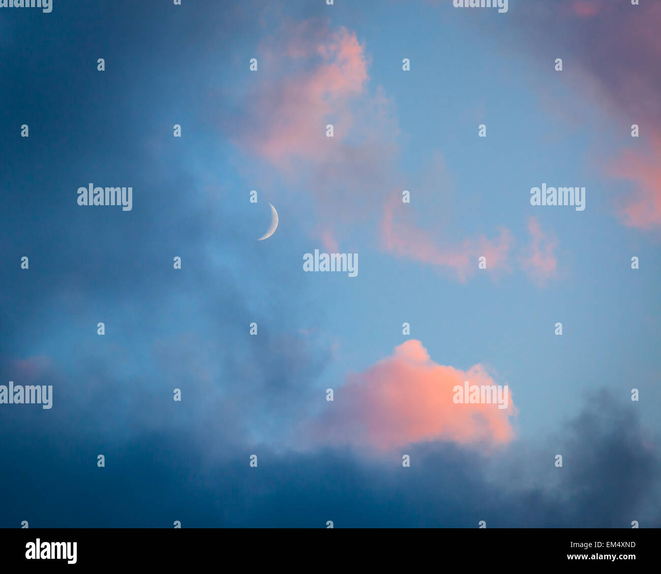 Pink clouds and moon heaven closeup Stock Photo Alamy