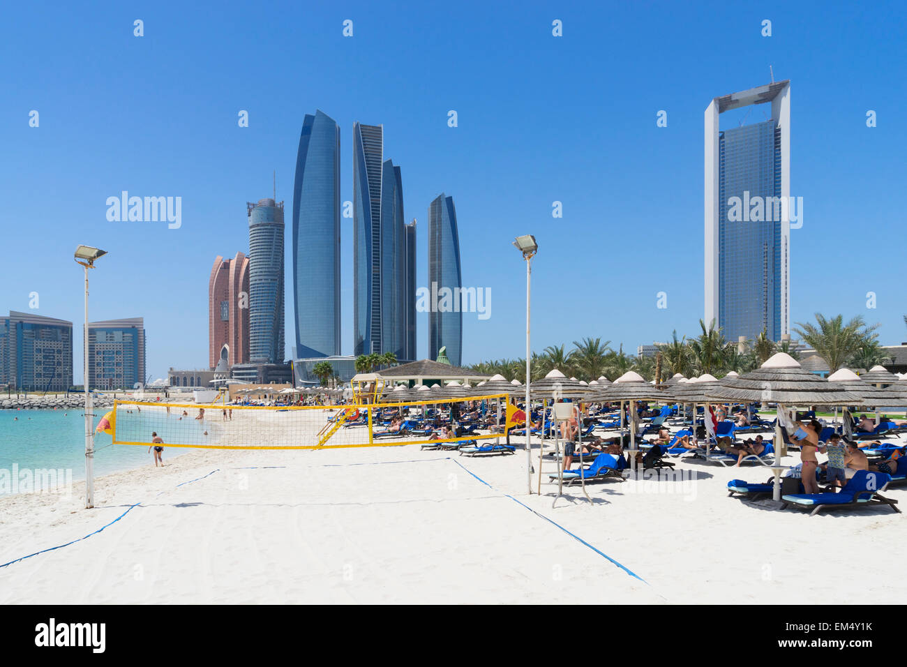 Skyline View Of Etihad Towers From Luxury Hotel Beach In Abu
