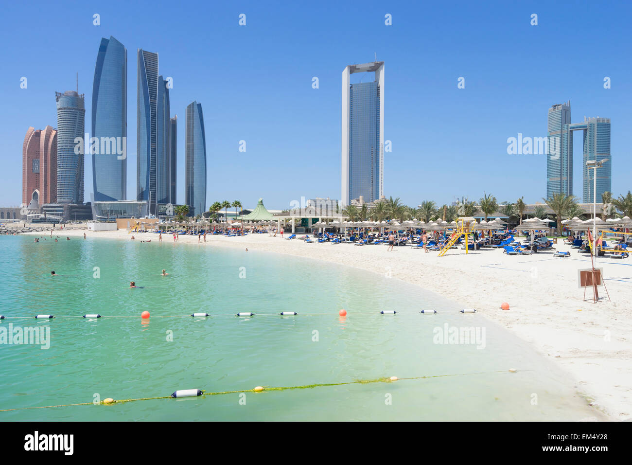 Skyline View Of Etihad Towers From Luxury Hotel Beach In Abu