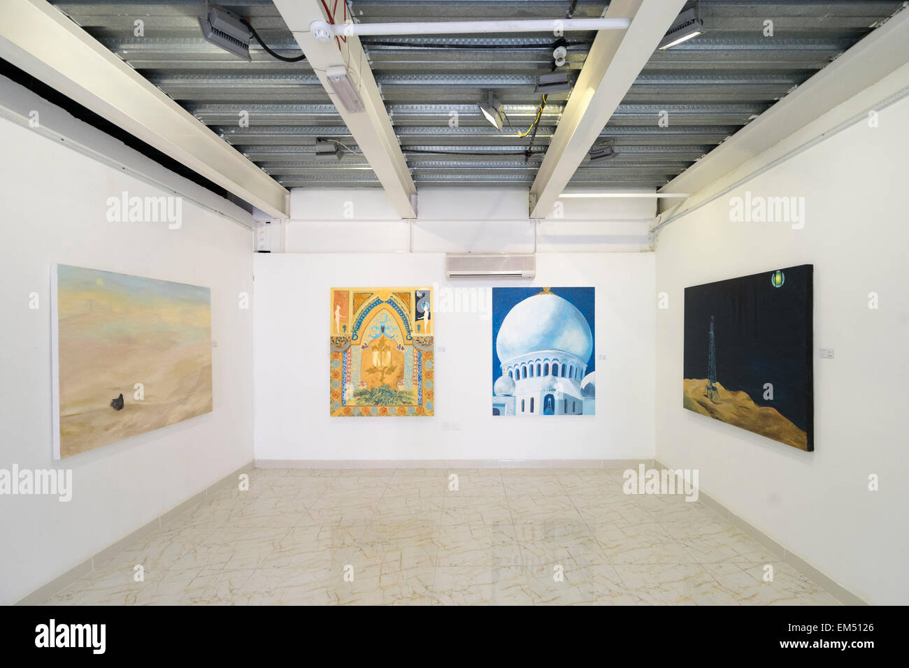 Paintings in a gallery at Abu Dhabi Art Hub in Abu Dhabi United Arab