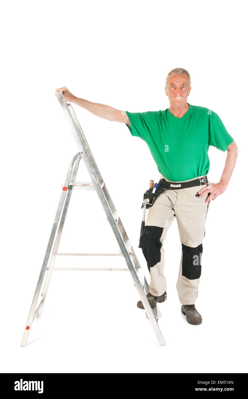 Manual worker with stepladder Stock Photo