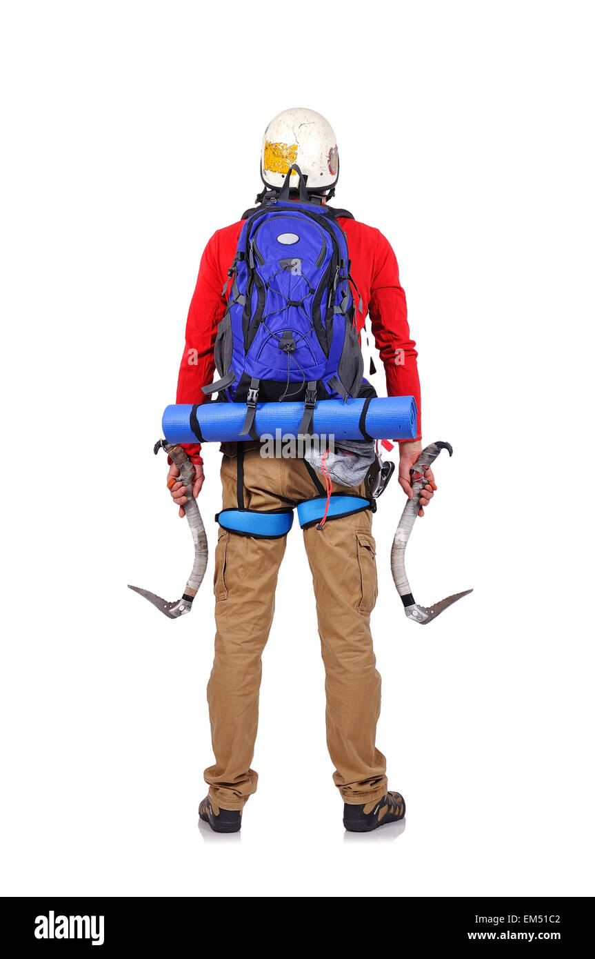 tourist hiker with backpack on a white background Stock Photo - Alamy