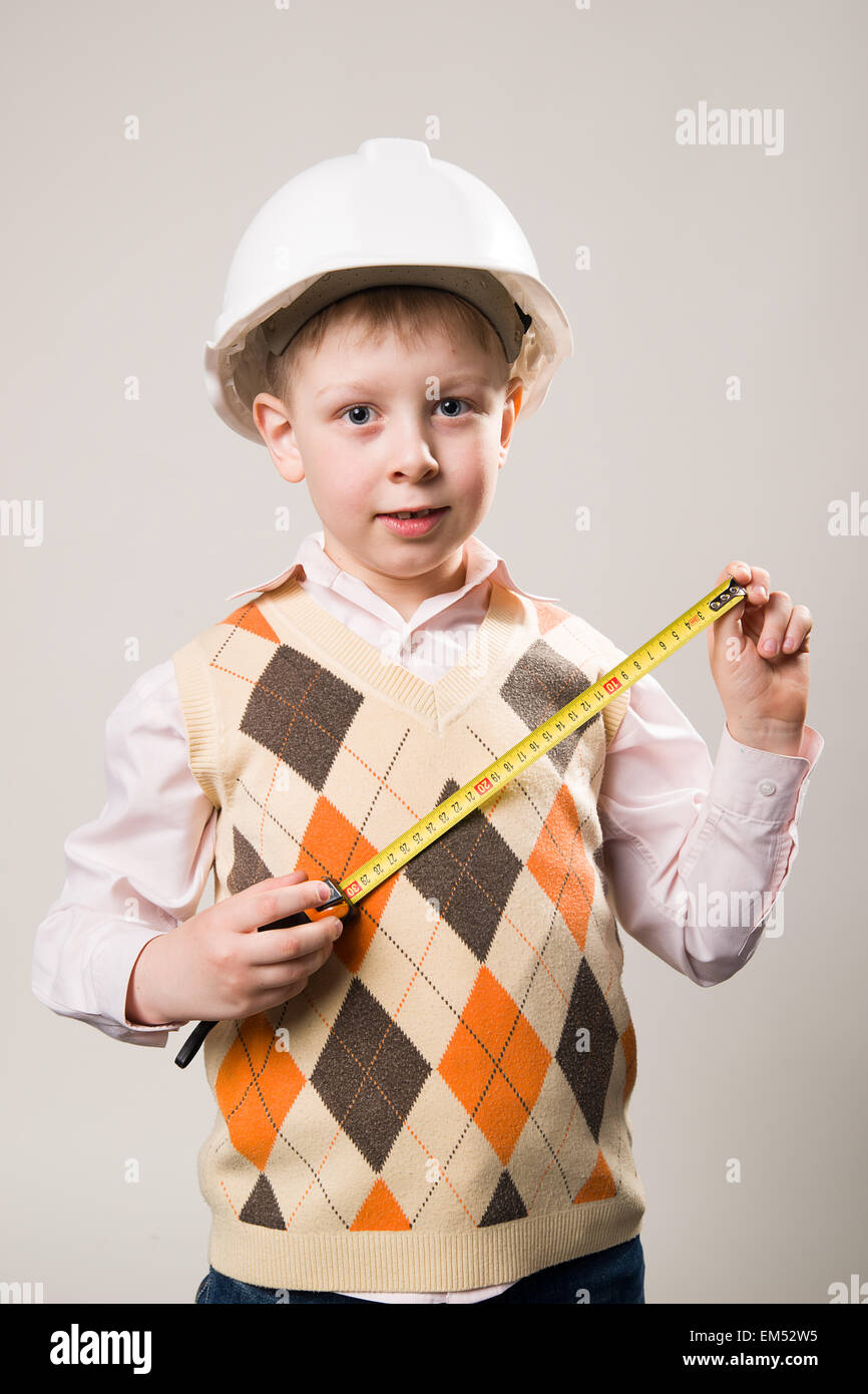 Happy Kid Using Measuring Tape Surprised Stock Photo 1128088682