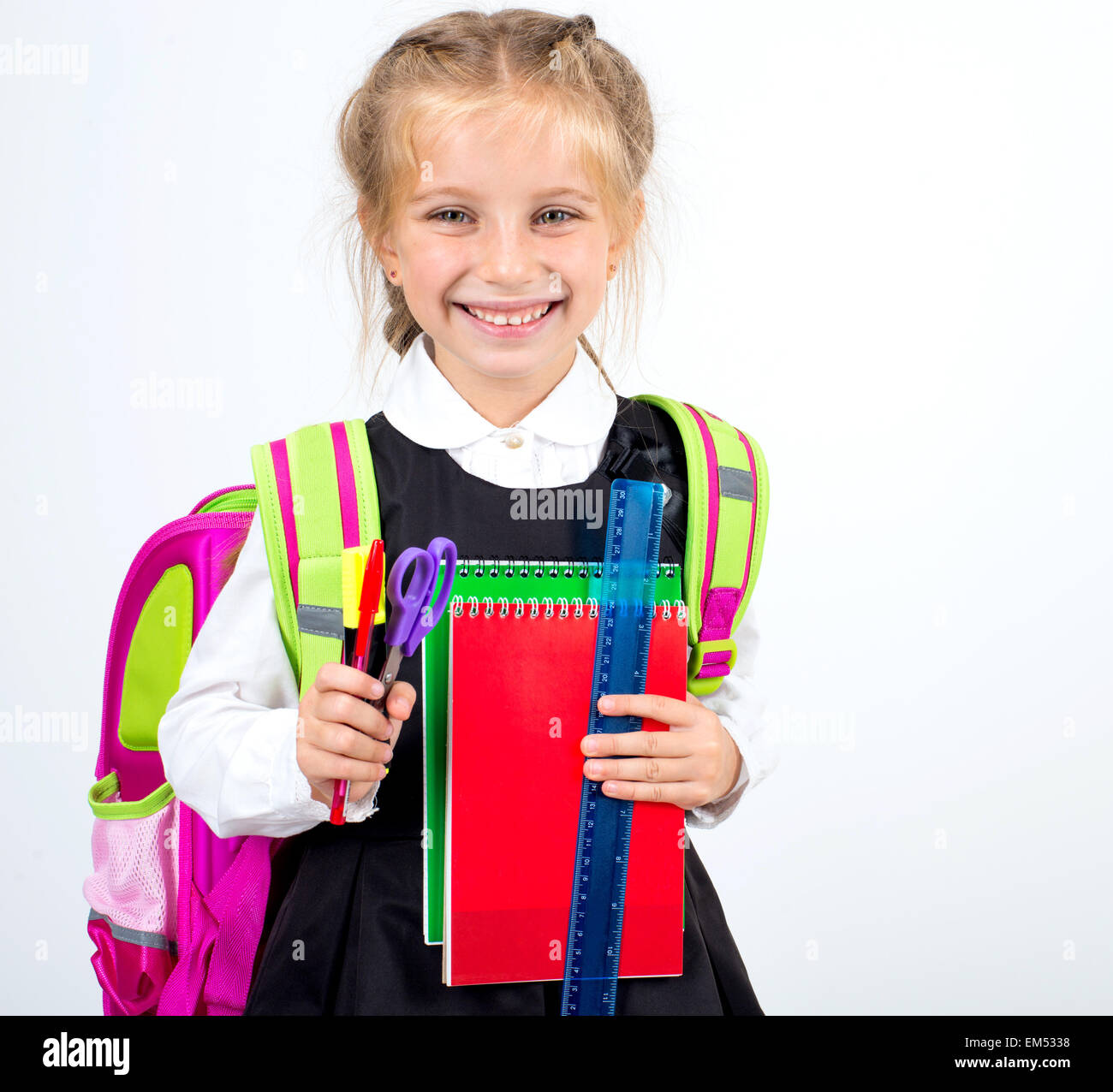 little cute girl with a stationery Stock Photo Alamy