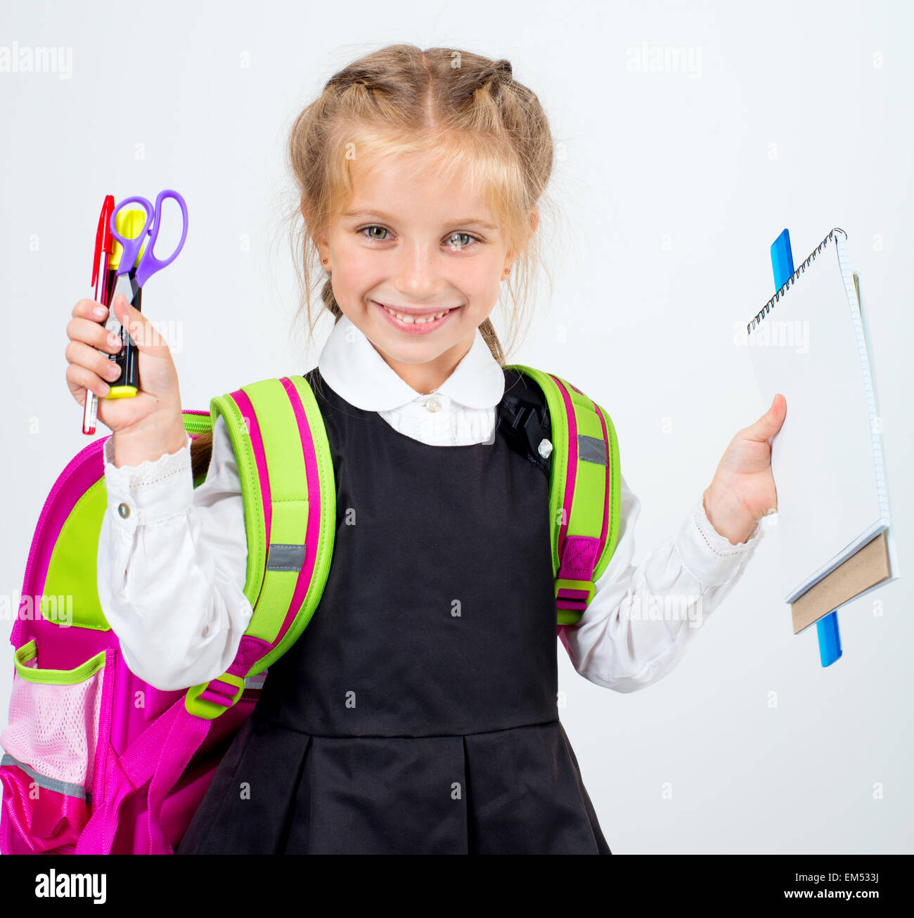 little cute girl with a stationery Stock Photo Alamy
