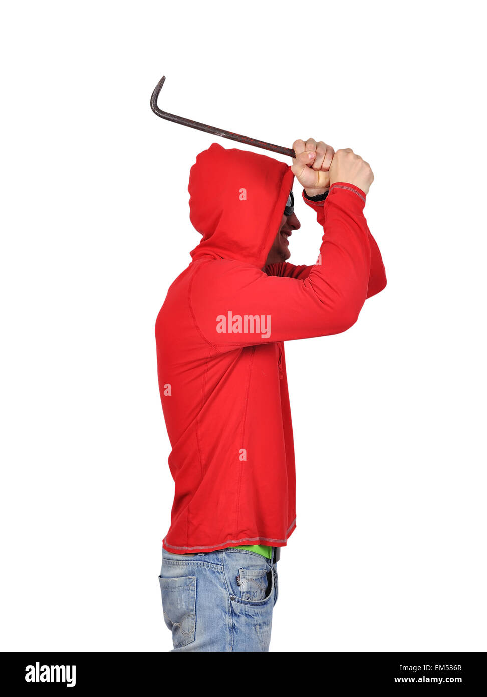 thief with nail puller on white background Stock Photo
