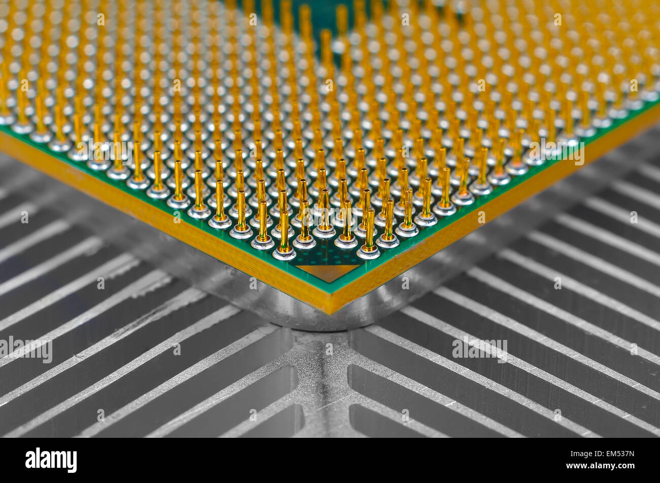 Computer CPU processor on cooling pad, close up Stock Photo