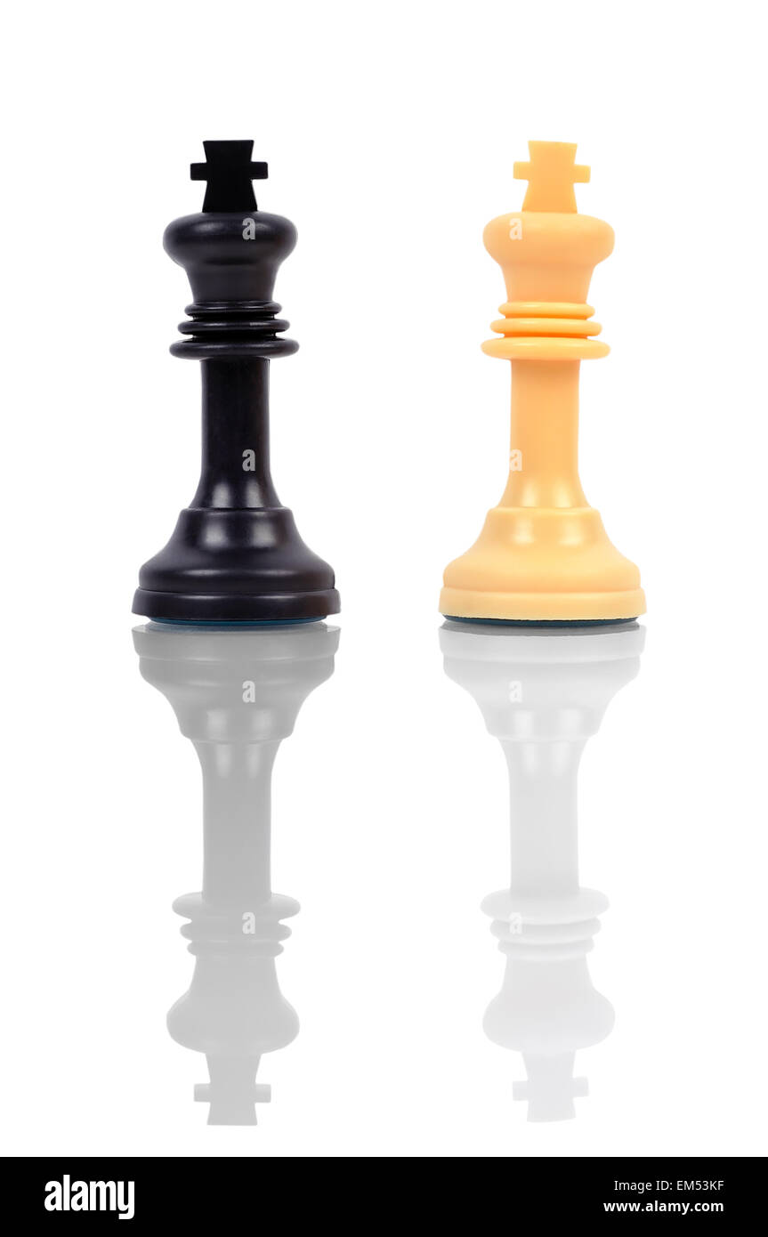 two chess king with reflection, close up Stock Photo