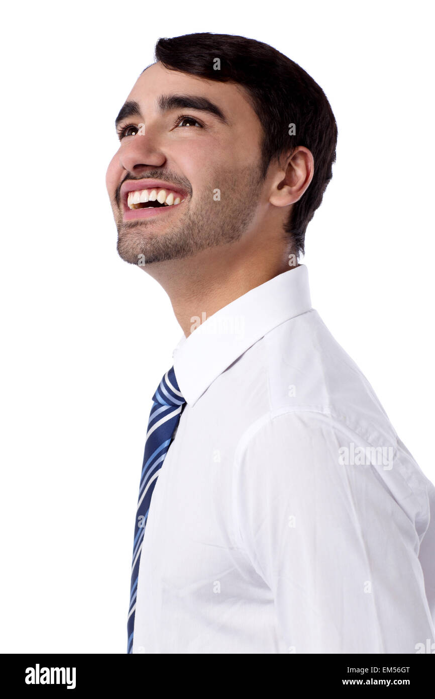 Happy corporate male looking upwards Stock Photo - Alamy