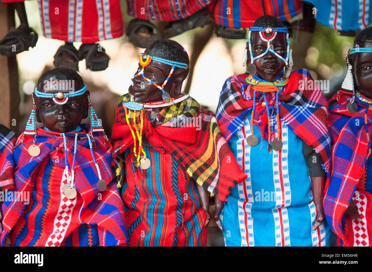 Kenya, Nairobi, Tribesman dolls dressed in colorful clothing Stock Photo
