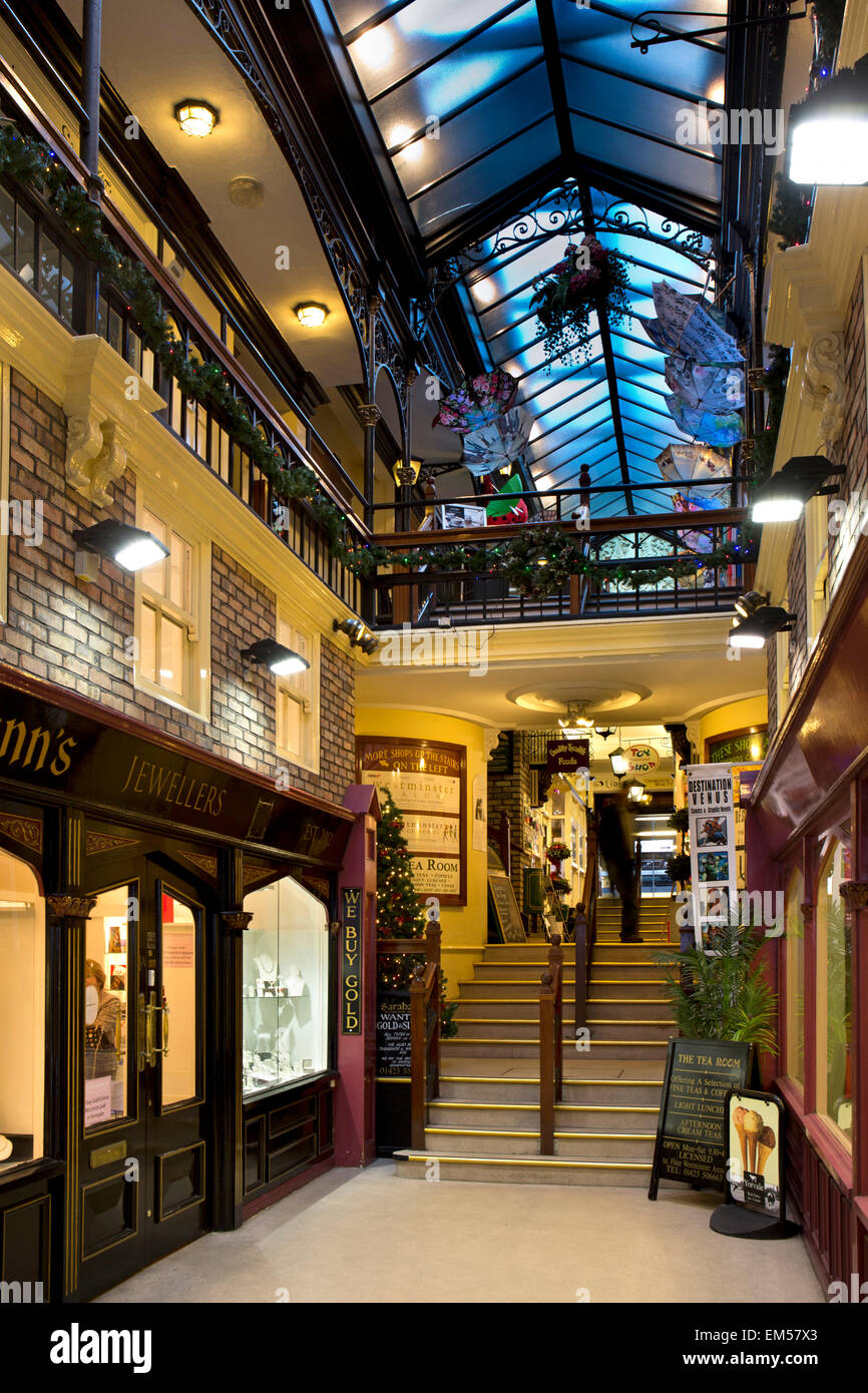 UK, England, Yorkshire, Harrogate, Parliament Street, shops in Westminster Arcade at Christmas Stock Photo