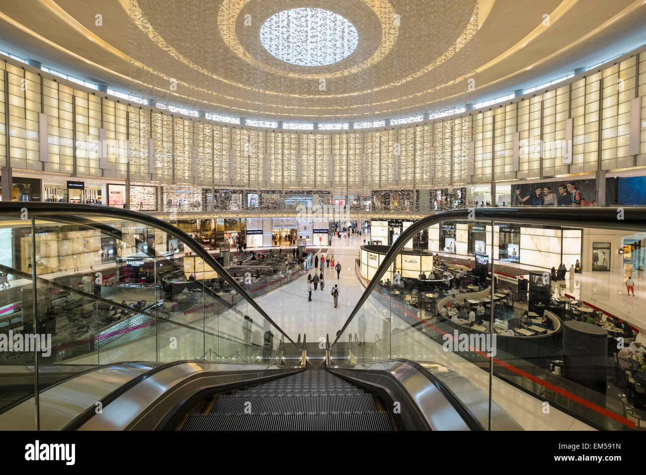 Interior of large atrium in Fashion Avenue section of Dubai Mall in United Arab Emirates Stock Photo