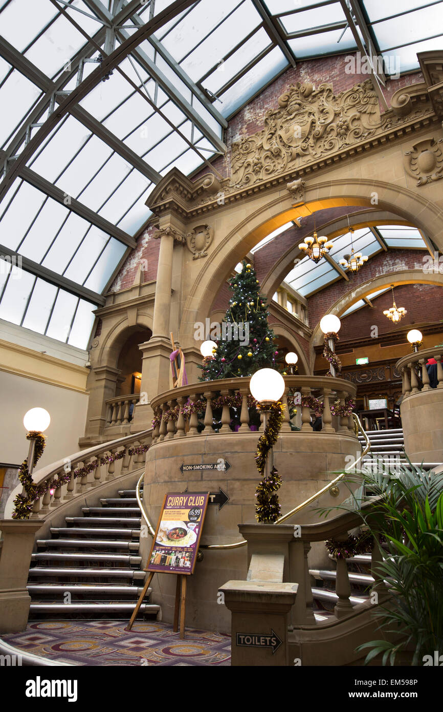 UK, England, Yorkshire, Harrogate, Wetherspoons original Winter Gardens staircase and glazed roof Stock Photo
