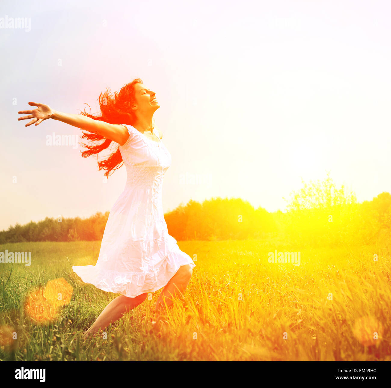 Enjoyment. Free Happy Woman Enjoying Nature. Girl Outdoor Stock Photo -  Alamy