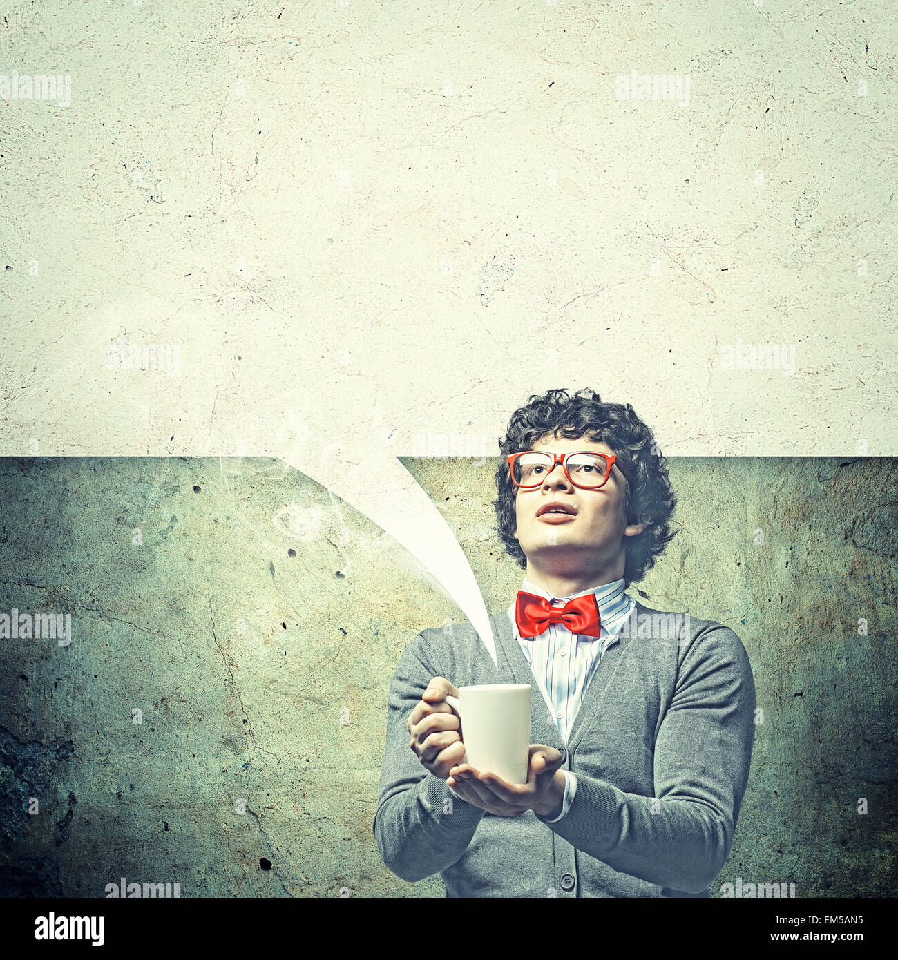 Young man with blank frames for text Stock Photo - Alamy