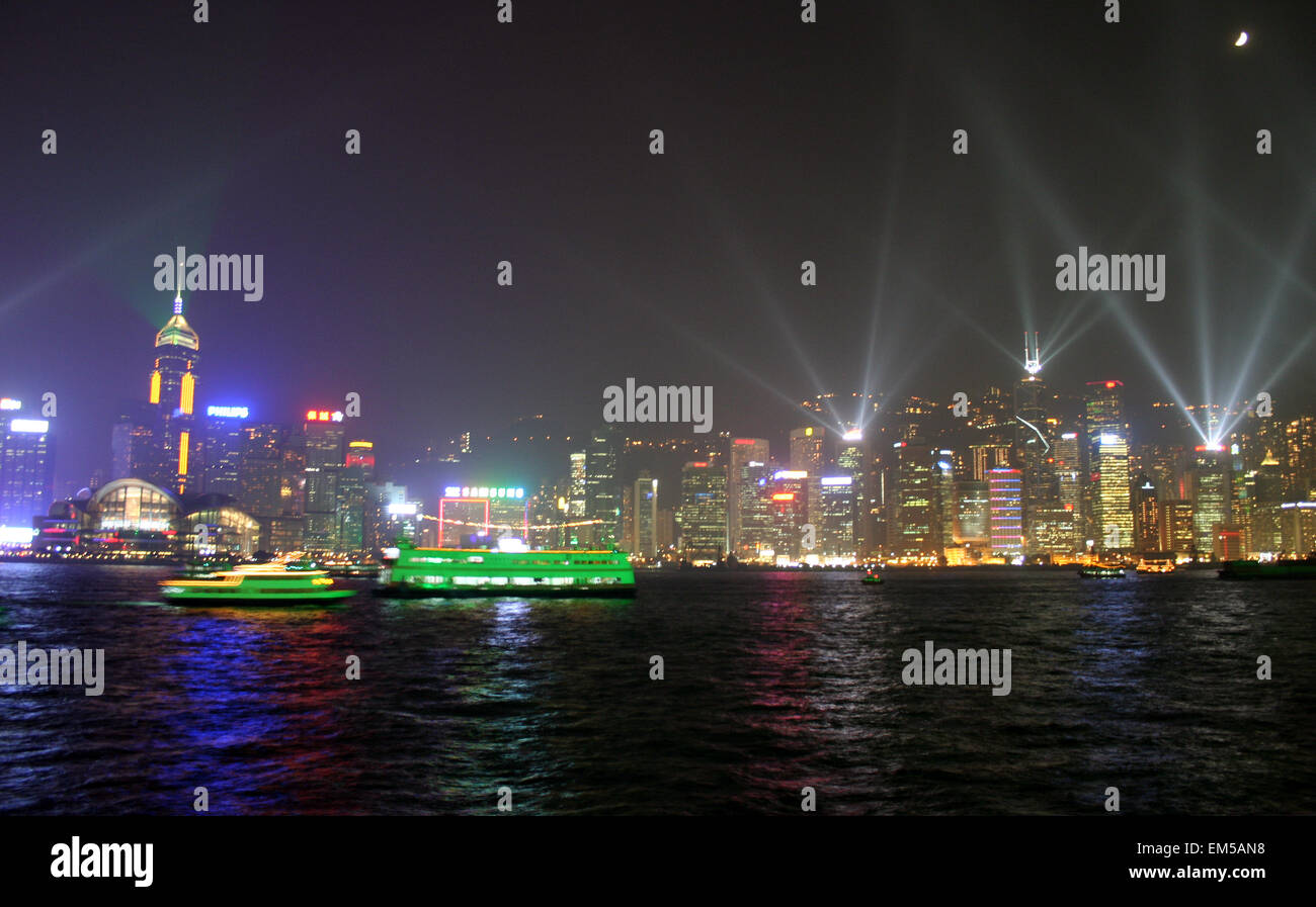 Victoria Harbour at night, Symphony of Lights, Hong Kong Stock Photo