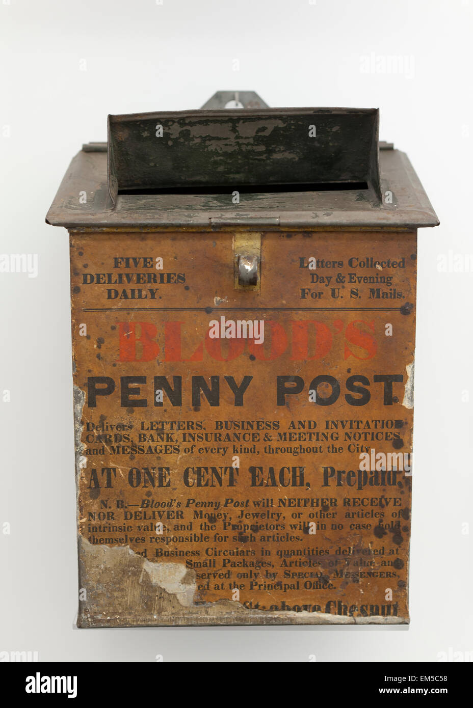 Blood's Penny Post mailbox, circa 1800s - USA Stock Photo