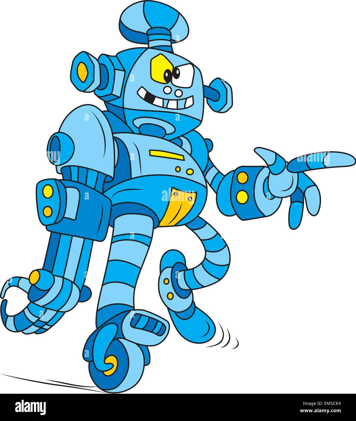 Vector illustration of Crazy blue robot character Stock Vector