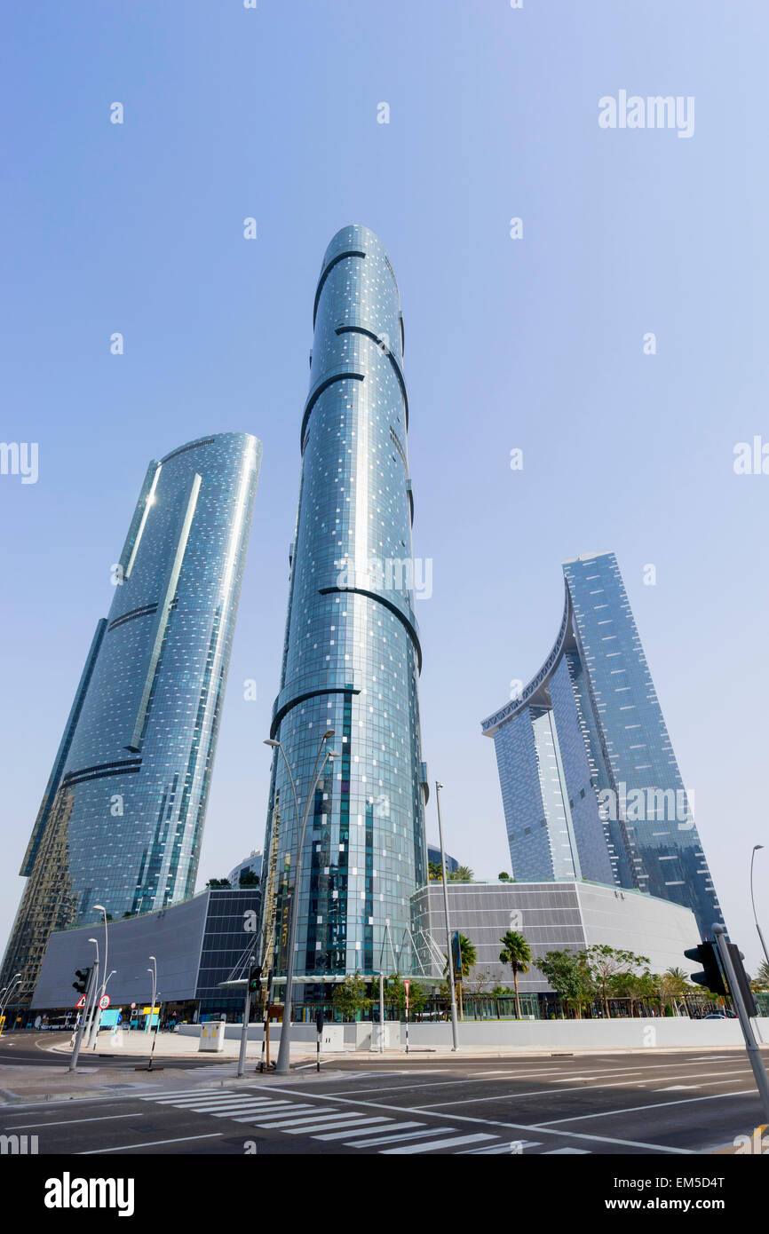 New Sun  and Sky Towers apartment skyscrapers on Al Reem Island in Abu Dhabi United Arab Emirates Stock Photo