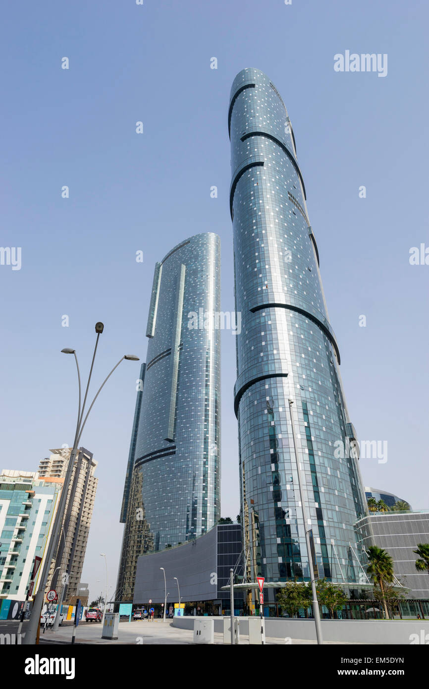 New Sun  and Sky Towers apartment skyscrapers on Al Reem Island in Abu Dhabi United Arab Emirates Stock Photo