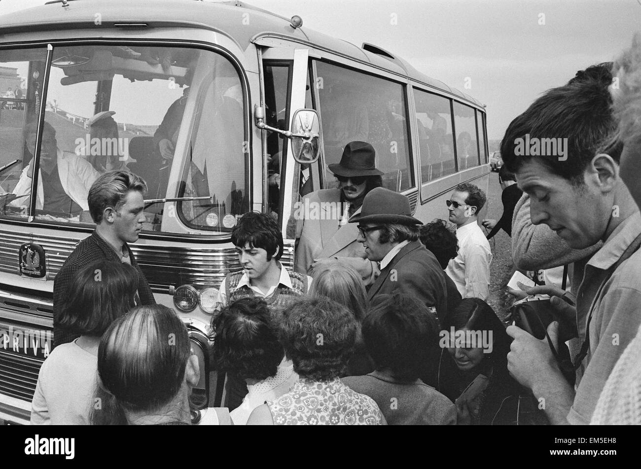 The Beatles set out on their celebrated tour of the West Country 11th September 1967. The Beatles are currently making a 60 minute television film for worldwide distribution, it will deplict a coach journey through the West Country, and will be called 'Magical Mystrey Tour Stock Photo