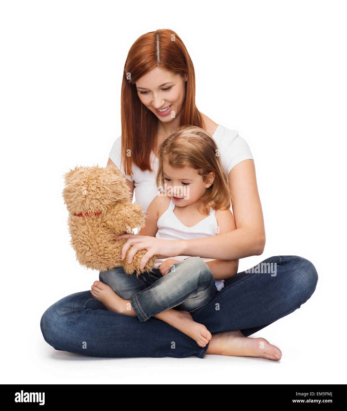 happy mother with adorable girl and teddy bear Stock Photo - Alamy