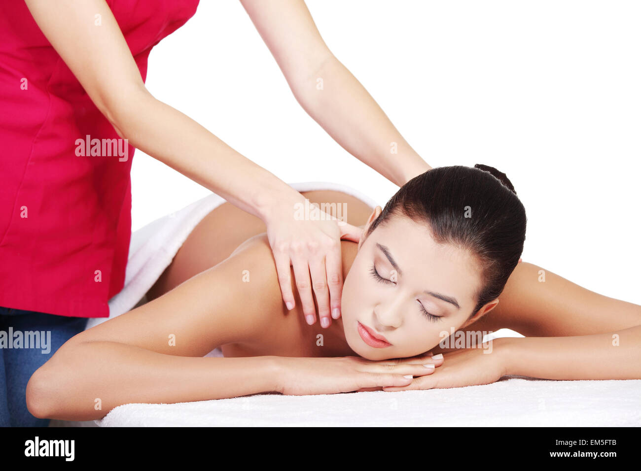 Preaty young woman relaxing heaving massage therapy Stock Photo