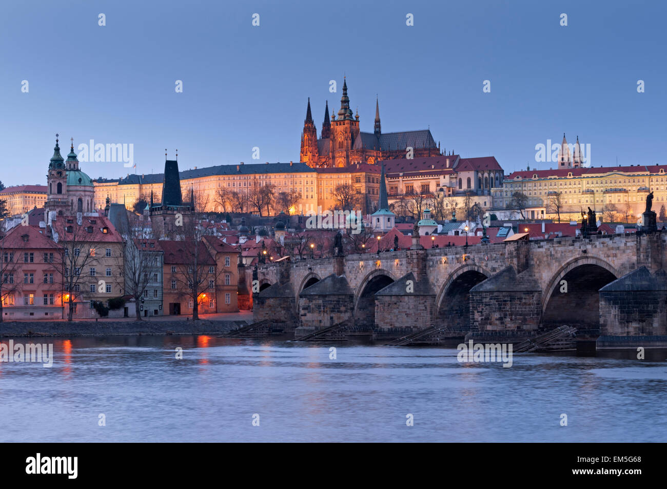 St Vitus Cathedral and Charles Bridge River Vltava Prague, Czech Republic Stock Photo